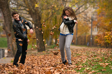 Image showing Happy young Couple in Autumn Park