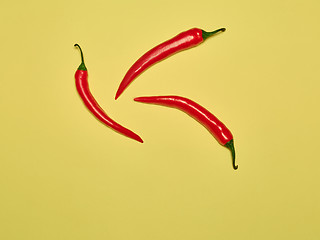 Image showing bitter chili pepper and paprika on a yellow background