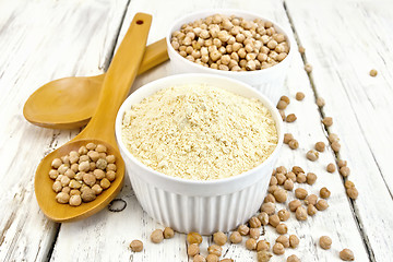 Image showing Flour chickpeas in bowl on board