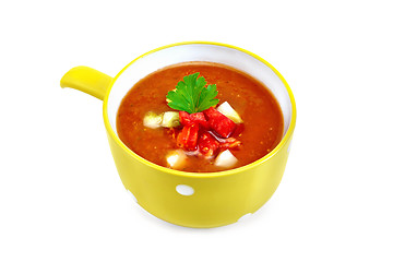 Image showing Soup tomato in yellow bowl