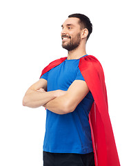 Image showing happy man in red superhero cape