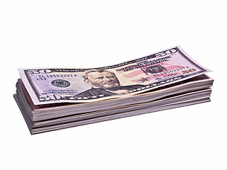 Image showing Stack of 50 Dollar Bank Notes Isolated