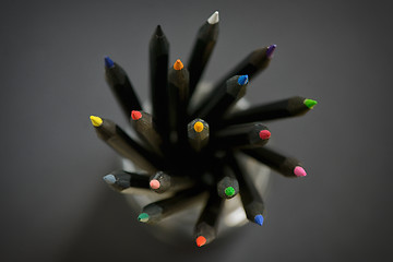 Image showing Colored  black pencils