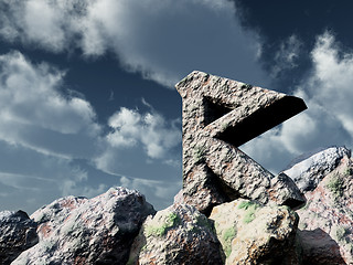 Image showing rune rock under cloudy blue sky - 3d illustration