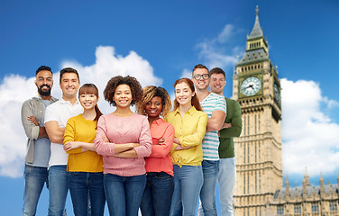 Image showing international group of happy people over big ben 