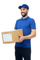 Image showing happy delivery man with parcel box