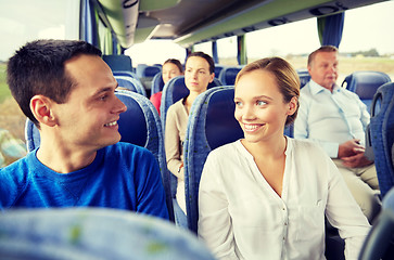 Image showing group of happy passengers in travel bus