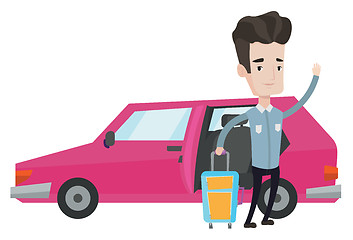 Image showing Caucasian man traveling by car vector illustration