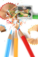 Image showing Pencils and sharpener