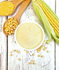 Image showing Flour corn in bowl on board top