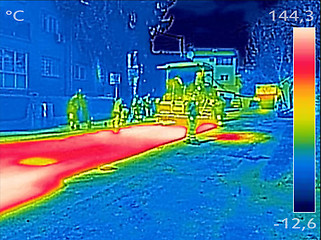 Image showing Infrared thermovision image Workers on Asphalting Road street