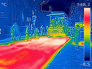 Image showing Infrared thermovision image Workers on Asphalting Road street
