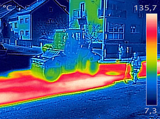 Image showing Infrared thermovision image Workers on Asphalting Road street