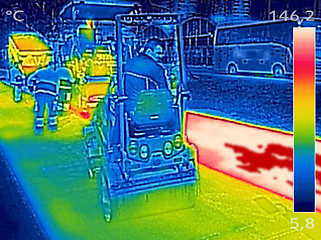 Image showing Infrared thermovision image Workers on Asphalting Road street