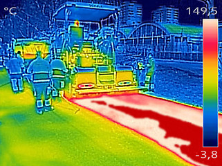 Image showing Infrared thermovision image Workers on Asphalting Road street