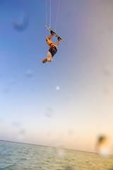 Image showing Kiteboarding. Fun in ocean. Extreme Sport Kitesurfing.