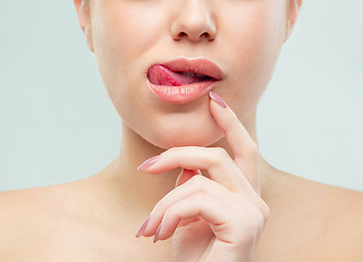 Image showing The close up shot of woman lips