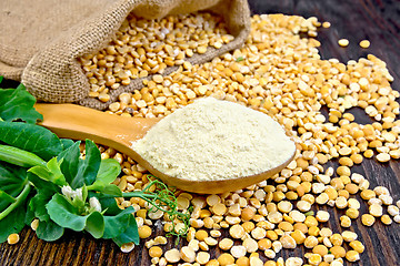 Image showing Flour pea in spoon on board