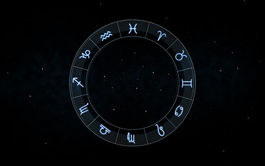 Image showing signs of zodiac over night sky and stars