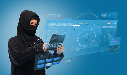 Image showing muslim woman in hijab with tablet pc computer