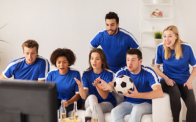 Image showing friends or football fans watching soccer at home