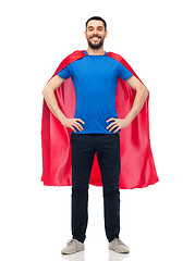 Image showing happy man in red superhero cape