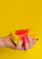 Image showing Hand with sponge with foam