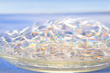 Image showing soap bubbles on blue background