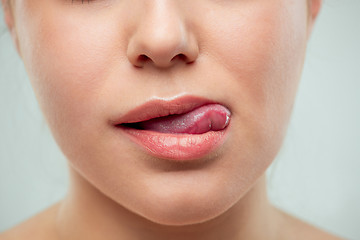 Image showing The close up shot of woman lips