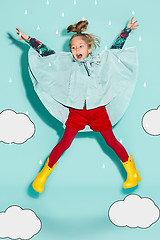 Image showing Little girl posing in fashion style wearing autumn clothing.