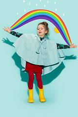 Image showing Little girl posing in fashion style wearing autumn clothing.