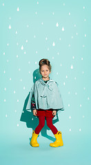 Image showing Little girl posing in fashion style wearing autumn clothing.