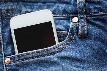 Image showing smartphone in pocket of denim pants or jeans