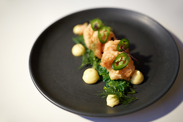 Image showing close up of prawn salad with jalapeno and wakame