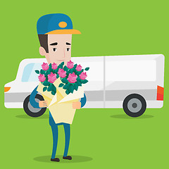 Image showing Delivery courier holding bouquet of flowers.