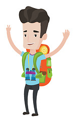 Image showing Backpacker with hands up vector illustration.