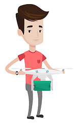 Image showing Man controlling delivery drone with post package.