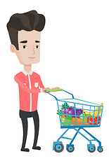 Image showing Customer with shopping cart vector illustration.