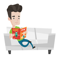 Image showing Man reading magazine on sofa vector illustration.