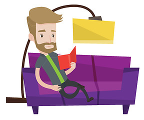 Image showing Man reading book on sofa vector illustration.