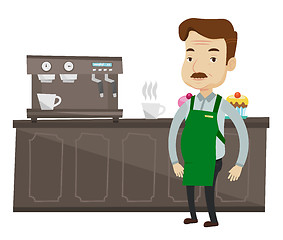 Image showing Barista standing near coffee machine.