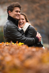 Image showing Autumn portrait of attractive happy couple