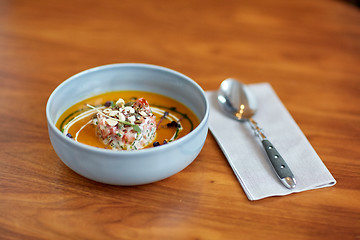 Image showing close up of vegetable soup in bowl