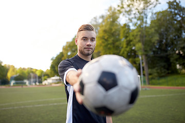 Image showing soccer player with ball on football field