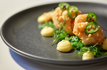 Image showing close up of prawn salad with jalapeno and wakame