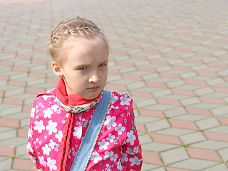 Image showing Portrait of small pensive schoolgirl