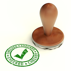 Image showing Checked Stamp With Tick Showing Quality And Excellence