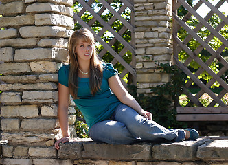 Image showing Pretty Girl on a Stone Wall