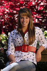 Image showing Teenage Girl on Bench