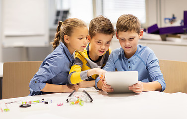 Image showing kids with tablet pc programming at robotics school